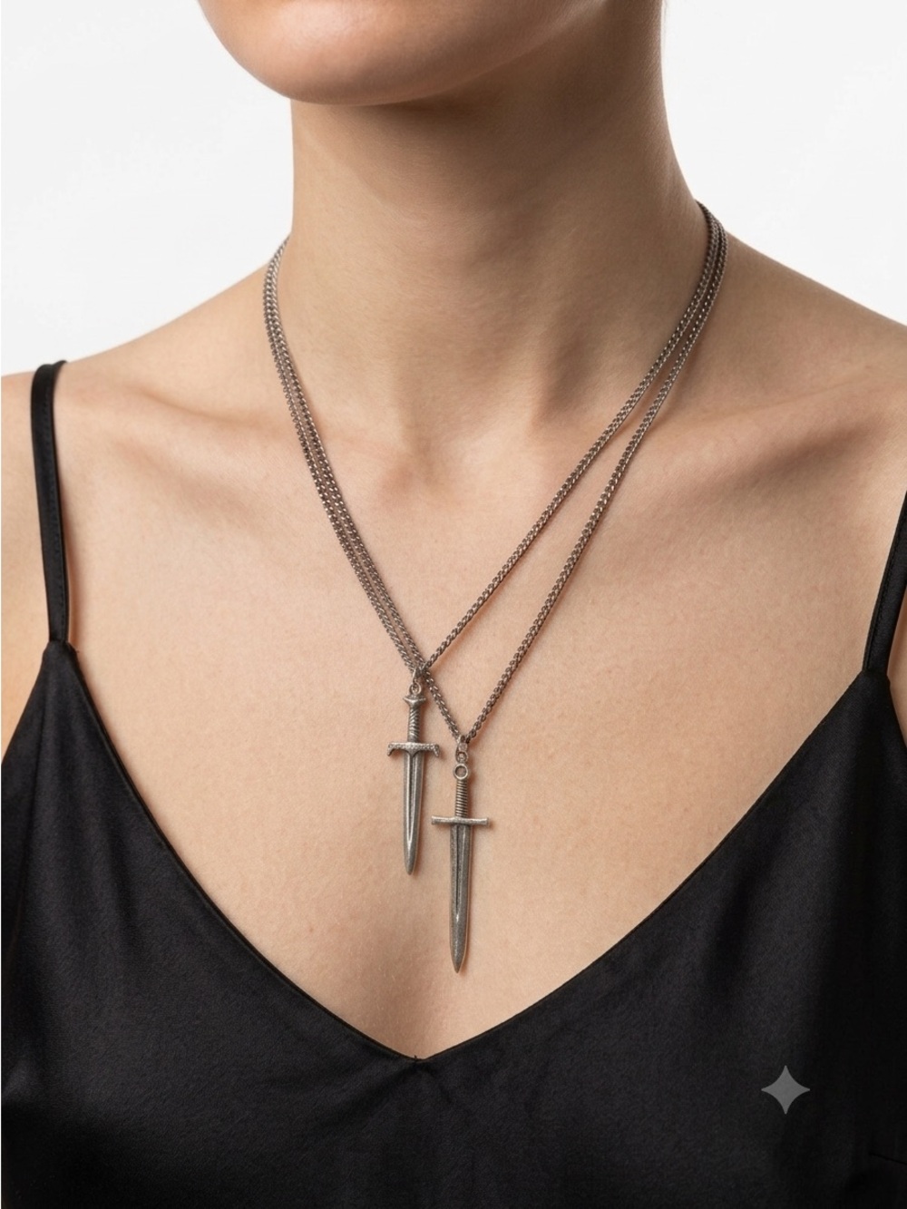 Atelier 11 Sterling Silver King of My Castle Double Sword Layered Necklace